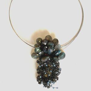 Karen Gilbert Artisan Jeweler Glass and Silver Choker Pendant with receipt/box